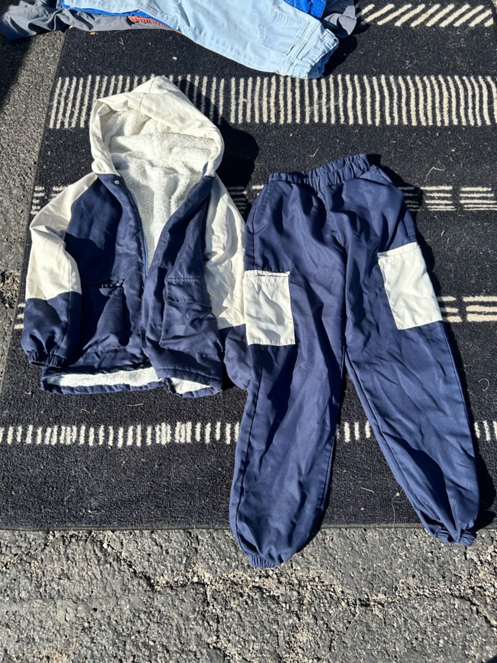 Two-Piece Navy & Cream Hooded Jacket Set